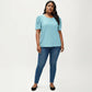 Plus Size Short Sleeve Knit Top with Puff Sleeves Textured Pattern Crew Neck Relaxed Shirt