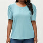 Plus Size Short Sleeve Knit Top with Puff Sleeves Textured Pattern Crew Neck Relaxed Shirt