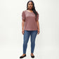 Plus Size Short Sleeve Knit Top with Puff Sleeves Textured Pattern Crew Neck Relaxed Shirt
