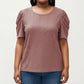 Plus Size Short Sleeve Knit Top with Puff Sleeves Textured Pattern Crew Neck Relaxed Shirt