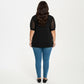 Plus Size Short Sleeve Top with V Neck Sheer Dot Mesh Sleeves Soft Knit Fabric Relaxed Shirt