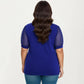 Plus Size Short Sleeve Top with V Neck Sheer Dot Mesh Sleeves Soft Knit Fabric Relaxed Shirt