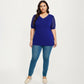 Plus Size Short Sleeve Top with V Neck Sheer Dot Mesh Sleeves Soft Knit Fabric Relaxed Shirt