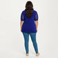 Plus Size Short Sleeve Top with V Neck Sheer Dot Mesh Sleeves Soft Knit Fabric Relaxed Shirt