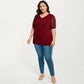 Plus Size Short Sleeve Top with V Neck Sheer Dot Mesh Sleeves Soft Knit Fabric Relaxed Shirt