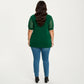 Plus Size Short Sleeve Top with V Neck Sheer Dot Mesh Sleeves Soft Knit Fabric Relaxed Shirt