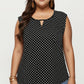 Plus Size Sleeveless Blouse with Keyhole Neck Polka Dot Print Lightweight Woven Fabric Top