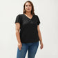 Plus Size Short Sleeve V Neck Blouse with Textured Swiss Dot Fabric Lightweight Woven Top