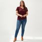 Plus Size Short Sleeve V Neck Blouse with Textured Swiss Dot Fabric Lightweight Woven Top