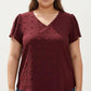 Plus Size Short Sleeve V Neck Blouse with Textured Swiss Dot Fabric Lightweight Woven Top