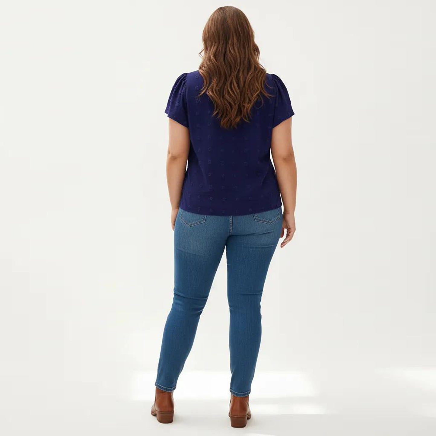 Plus Size Short Sleeve V Neck Blouse with Textured Swiss Dot Fabric Lightweight Woven Top
