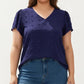Plus Size Short Sleeve V Neck Blouse with Textured Swiss Dot Fabric Lightweight Woven Top