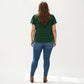 Plus Size Short Sleeve V Neck Blouse with Textured Swiss Dot Fabric Lightweight Woven Top