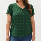 Plus Size Short Sleeve V Neck Blouse with Textured Swiss Dot Fabric Lightweight Woven Top