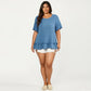 Plus Size Short Sleeve Peplum Top with Textured Knit Fabric Round Neck Ruffle Hem Shirt