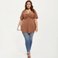 Plus Size Short Sleeve Twist Front V Neck Peplum Top with Textured Eyelet Fabric Blouse