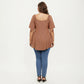Plus Size Short Sleeve Twist Front V Neck Peplum Top with Textured Eyelet Fabric Blouse
