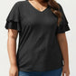 Plus Size Short Sleeve V Neck Top with Textured Knit Fabric Tiered Ruffle Sleeves Shirt