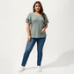 Plus Size Short Sleeve V Neck Top with Textured Knit Fabric Tiered Ruffle Sleeves Shirt