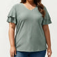Plus Size Short Sleeve V Neck Top with Textured Knit Fabric Tiered Ruffle Sleeves Shirt