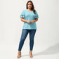 Plus Size Short Sleeve V Neck Top with Textured Knit Fabric Tiered Ruffle Sleeves Shirt
