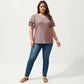 Plus Size Short Sleeve V Neck Top with Textured Knit Fabric Tiered Ruffle Sleeves Shirt