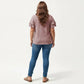 Plus Size Short Sleeve V Neck Top with Textured Knit Fabric Tiered Ruffle Sleeves Shirt