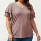 Plus Size Short Sleeve V Neck Top with Textured Knit Fabric Tiered Ruffle Sleeves Shirt