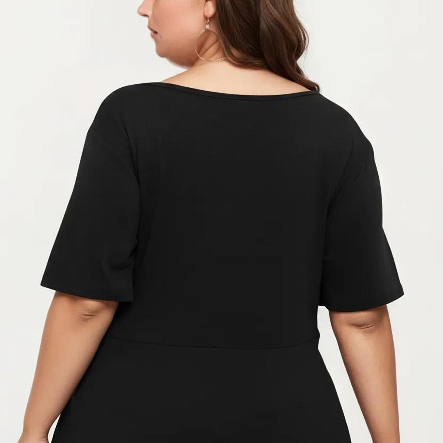 Plus Size Short Sleeve Scoop Neck Top with Waist Tie Detail Flowy Peplum Hem Relaxed Shirt