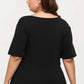 Plus Size Short Sleeve Scoop Neck Top with Waist Tie Detail Flowy Peplum Hem Relaxed Shirt