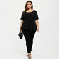 Plus Size Short Sleeve Scoop Neck Top with Waist Tie Detail Flowy Peplum Hem Relaxed Shirt