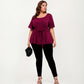 Plus Size Short Sleeve Scoop Neck Top with Waist Tie Detail Flowy Peplum Hem Relaxed Shirt