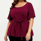 Plus Size Short Sleeve Scoop Neck Top with Waist Tie Detail Flowy Peplum Hem Relaxed Shirt
