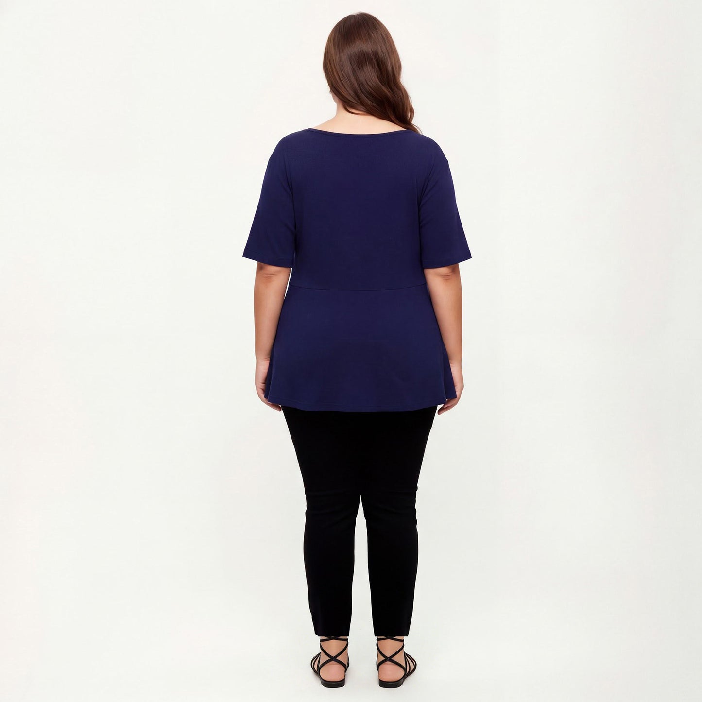 Plus Size Short Sleeve Scoop Neck Top with Waist Tie Detail Flowy Peplum Hem Relaxed Shirt