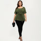 Plus Size Short Sleeve Scoop Neck Top with Waist Tie Detail Flowy Peplum Hem Relaxed Shirt