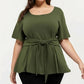 Plus Size Short Sleeve Scoop Neck Top with Waist Tie Detail Flowy Peplum Hem Relaxed Shirt
