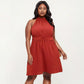 Plus Size Sleeveless Halter Neck Dress with Textured Fabric High Neck A-Line Silhouette
