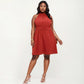 Plus Size Sleeveless Halter Neck Dress with Textured Fabric High Neck A-Line Silhouette