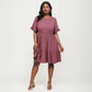 Plus Size Short Sleeve Textured Dress with Crew Neck Tiered Skirt Ruffle Sleeve Detail