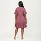 Plus Size Short Sleeve Textured Dress with Crew Neck Tiered Skirt Ruffle Sleeve Detail