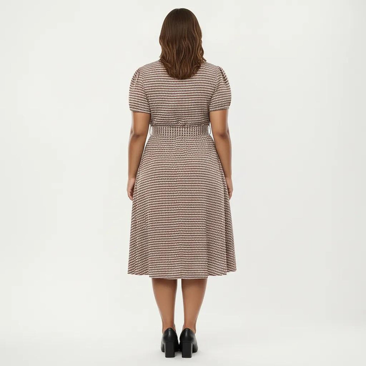 Plus Size Short Sleeve Square Neck Dress with Waist Tie Detail Flowy A Line Midi Silhouette