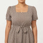 Plus Size Short Sleeve Square Neck Dress with Waist Tie Detail Flowy A Line Midi Silhouette