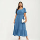 Plus Size Short Sleeve Square Neck Maxi Dress with Tiered Skirt Flowy A Line Silhouette