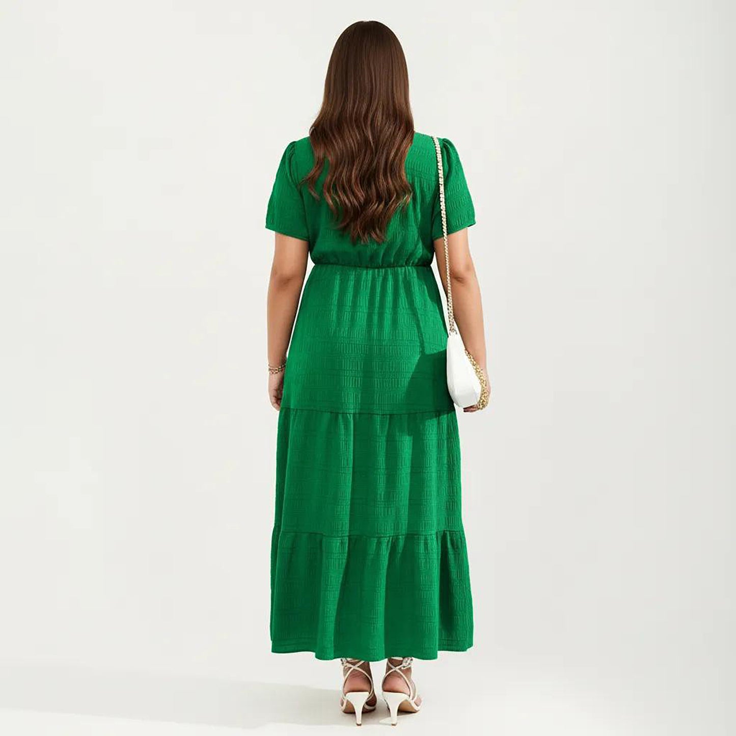 Plus Size Short Sleeve Square Neck Maxi Dress with Tiered Skirt Flowy A Line Silhouette