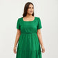 Plus Size Short Sleeve Square Neck Maxi Dress with Tiered Skirt Flowy A Line Silhouette