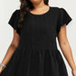 Plus Size Short Sleeve Textured Dress with Crew Neck Tiered Skirt Ruffle Sleeve Detail