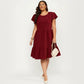Plus Size Short Sleeve Textured Dress with Crew Neck Tiered Skirt Ruffle Sleeve Detail