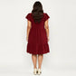 Plus Size Short Sleeve Textured Dress with Crew Neck Tiered Skirt Ruffle Sleeve Detail
