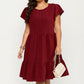 Plus Size Short Sleeve Textured Dress with Crew Neck Tiered Skirt Ruffle Sleeve Detail