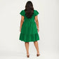 Plus Size Short Sleeve Textured Dress with Crew Neck Tiered Skirt Ruffle Sleeve Detail